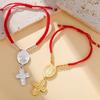 Teamer Saint Christopher Virgin Mary Emboss Heart Cross Pendant Beads Bracelet Stainless Steel Red Black Rope Chain Jewelry