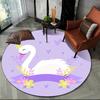 Cartoon Swan Flowers Round Carpet Watercolor Style Animal Floor Mat Circle Rug Kids Girls Bedroom Living Room Yoga Mat Anti-Slip