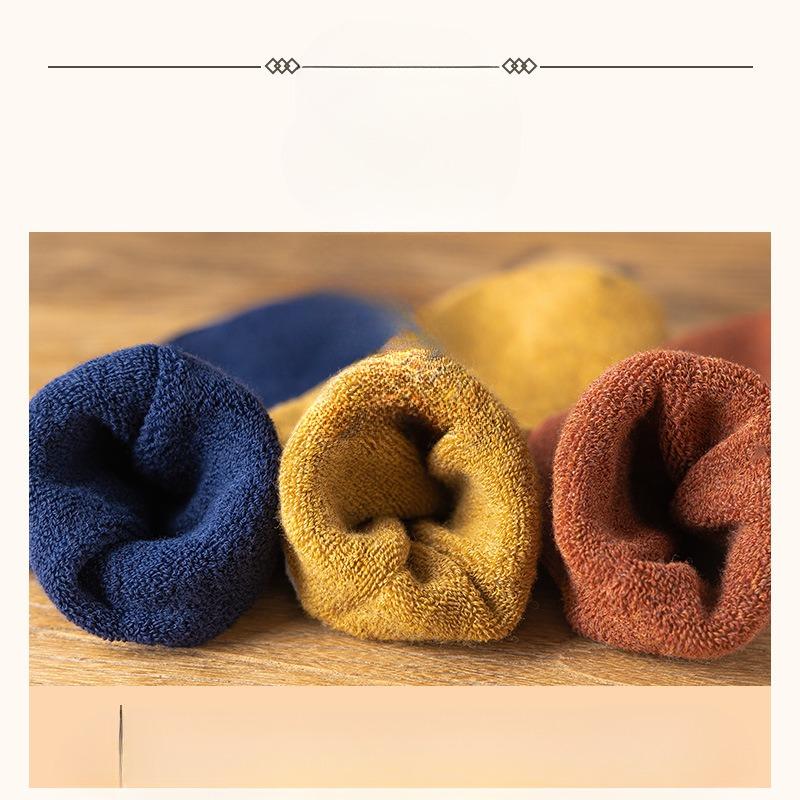 5 Pairs of Thickened and Fleece Warm Loop Socks, Mid-calf Sweat-absorbing and Breathable, Suitable for Both Men and Women, Versatile Towel Socks