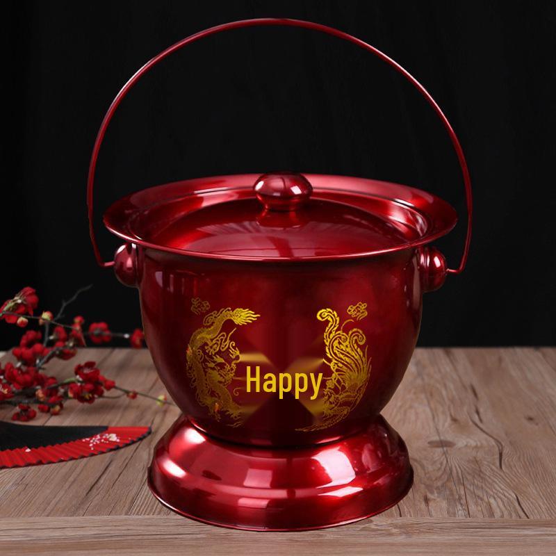 

Портативний червоний весільний плювальник з кришкою – Емальований нічний горщик для дітей зі сталевим покриттям