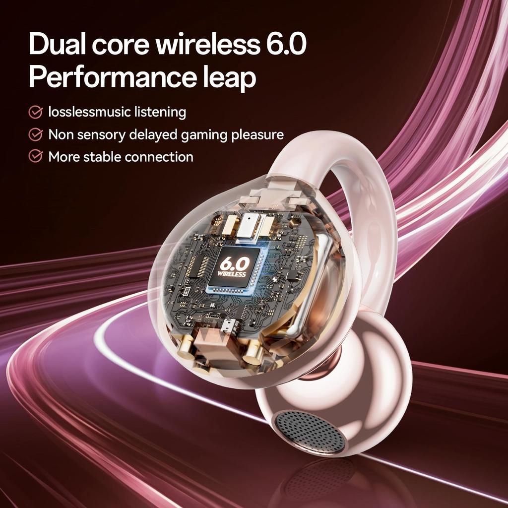 OWS Heart-Shaped Bone Conduction Wireless Earphones with Clip-On Lanyard & Ultra-Long Battery Life