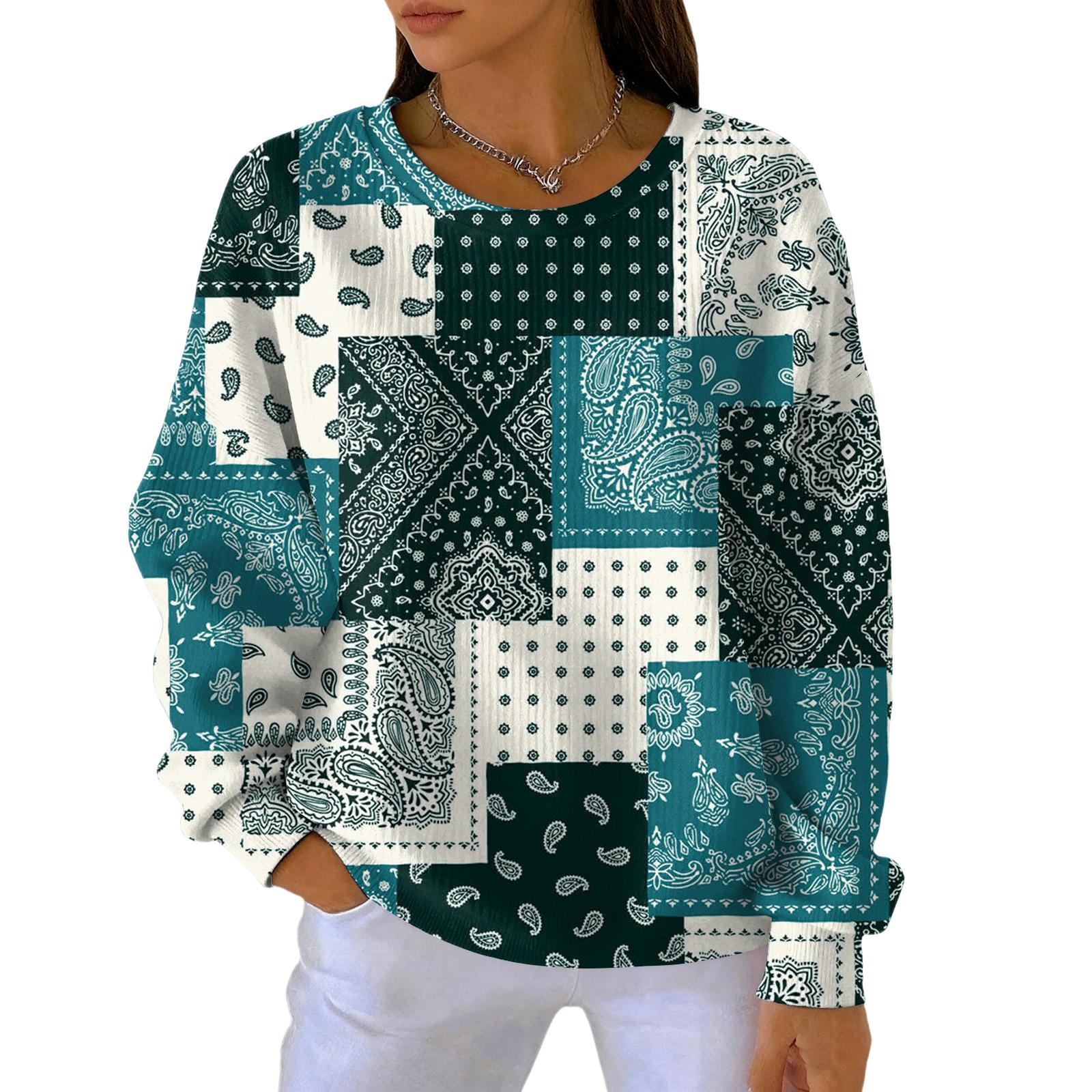 

Женский модный повседневный пуловер с градиентным винтажным принтом, спортивный топ с длинным рукавом XL