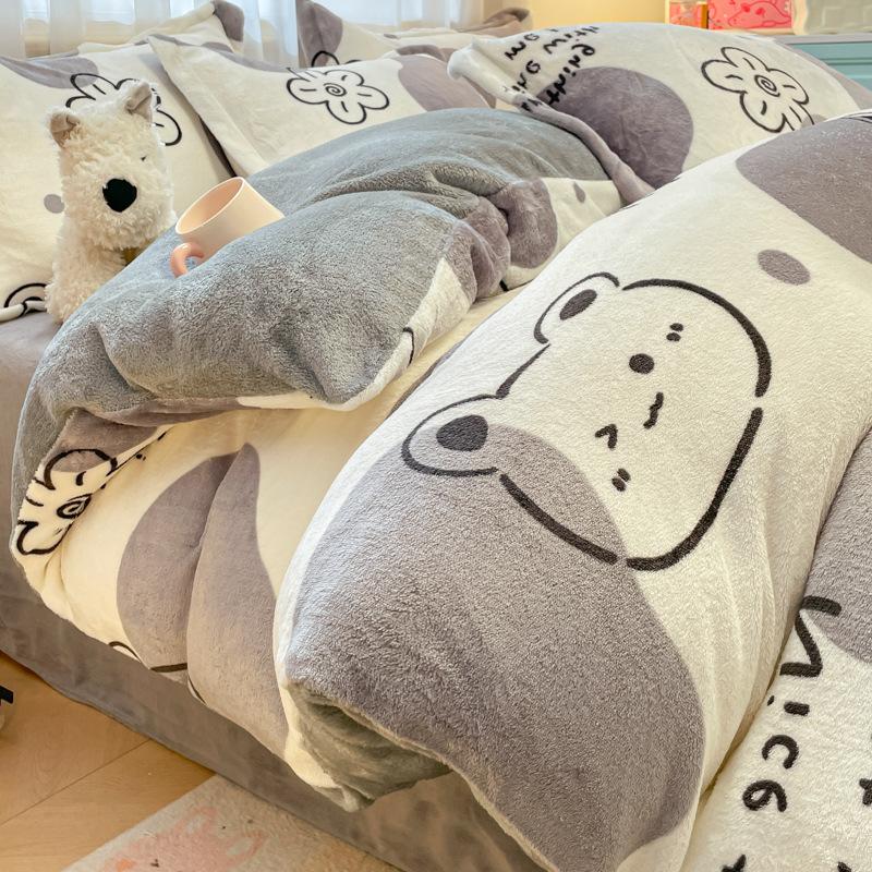 

Winter Plush Quilt Cover Set 3D Engraved Milk Velvet Double Sided Thermal Bed Cover for Dormitory Home 1.5m Bed Cozy Bedding 3PCS 1.2m bed