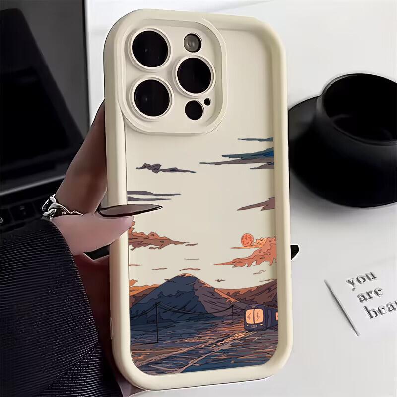 Sunset Peak Personalized phone case iphone16pro For iPhone 16 15 Pro Max 16E 14 13 12 11 16Plus Silicone Soft Shell