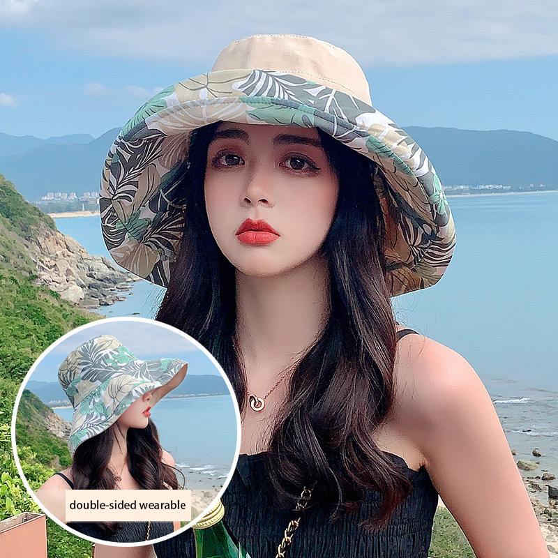 Outdoor Wide Brim Sun Hat, Double-Sided Floral Pattern Reversible Sun Protection Beach Hat, UV Protection Bucket Hat