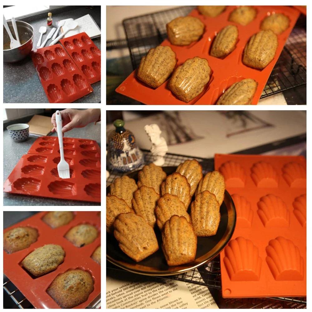 Silicone Madeline Cookies Pan 9 Cavities Madeline Mold Nonstick Baking Pan for Make Madeleine Cookies Baking Tool