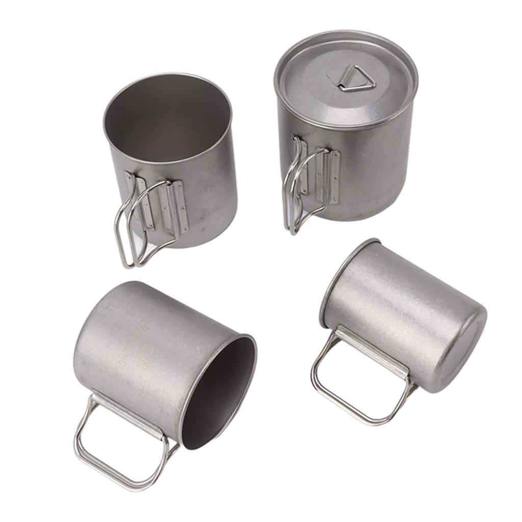 4PCS Camping Mug Portable Stainless Steel Coffee Cup with Foldable Handle and Lid for Backpacking