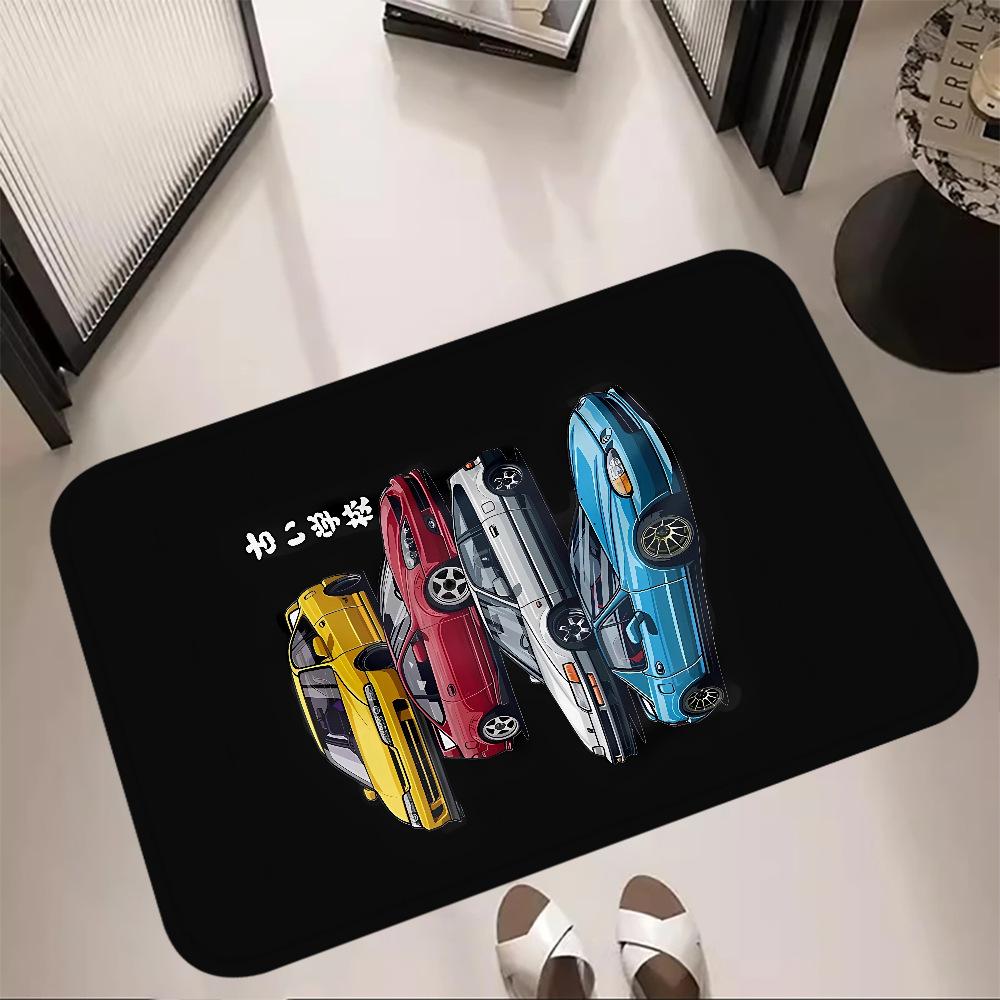 Racing Car Graffiti Art Carpet Mat Black White Urban Trendy Automotive Cartoon Illustration Home Decoration Rug Welcome Mat