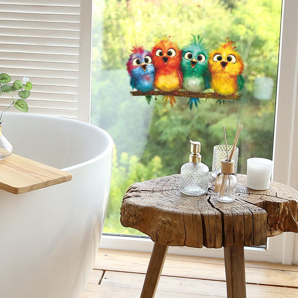Colorful Birds Lined Up in The Living Room for Home Decoration and Wall Beautification Stickers