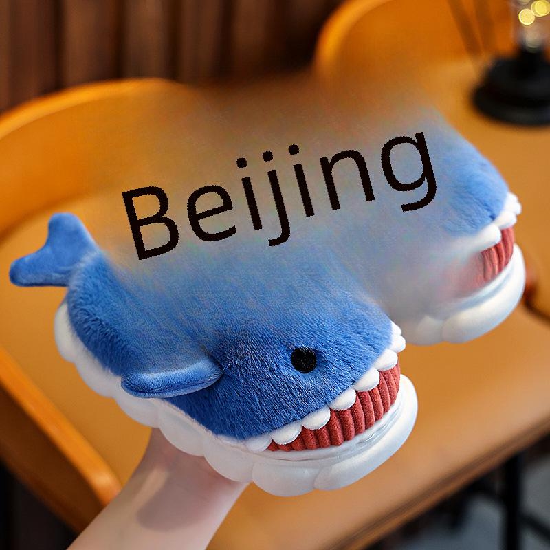 Roztomilý kreslený žralok dětské bavlněné pantofle na zimu domů