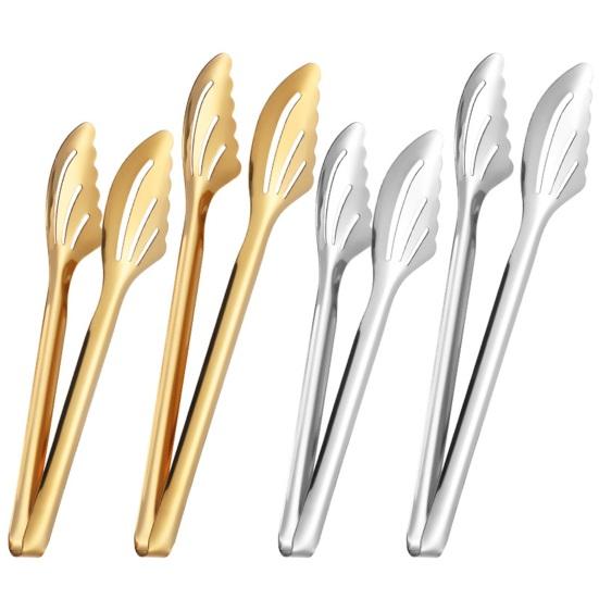 Stainless Steel Serving Tongs with Slotted Heads BBQ Buffet Food Clips Heat-Resistant Rust-Proof Hollow Chuck Design Kitchen Utensils