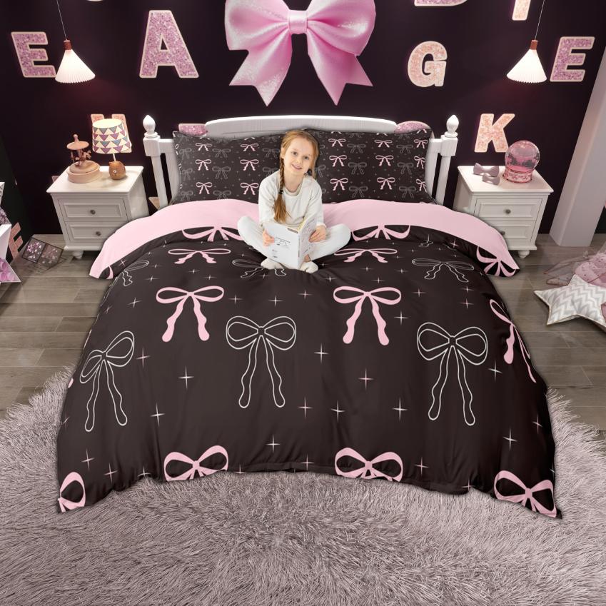 Homewish Girls Bow Knot Duvet Cover Set Kawaii Princess Style Bedding Dreamy Bowknot Bowtie Quilt Cover Set