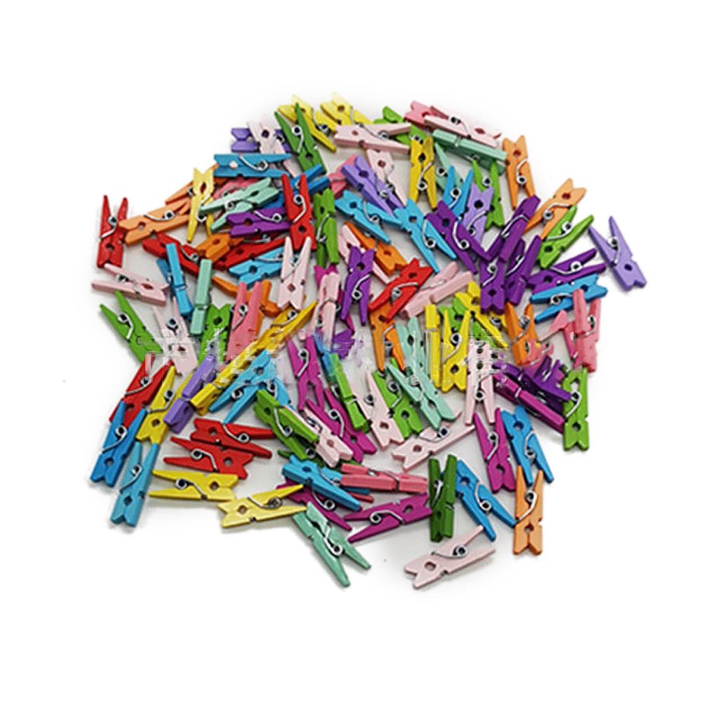 200Pcs Assorted Color Home Wooden Clip Practical Colorful Wood Photo Office Note Clamp
