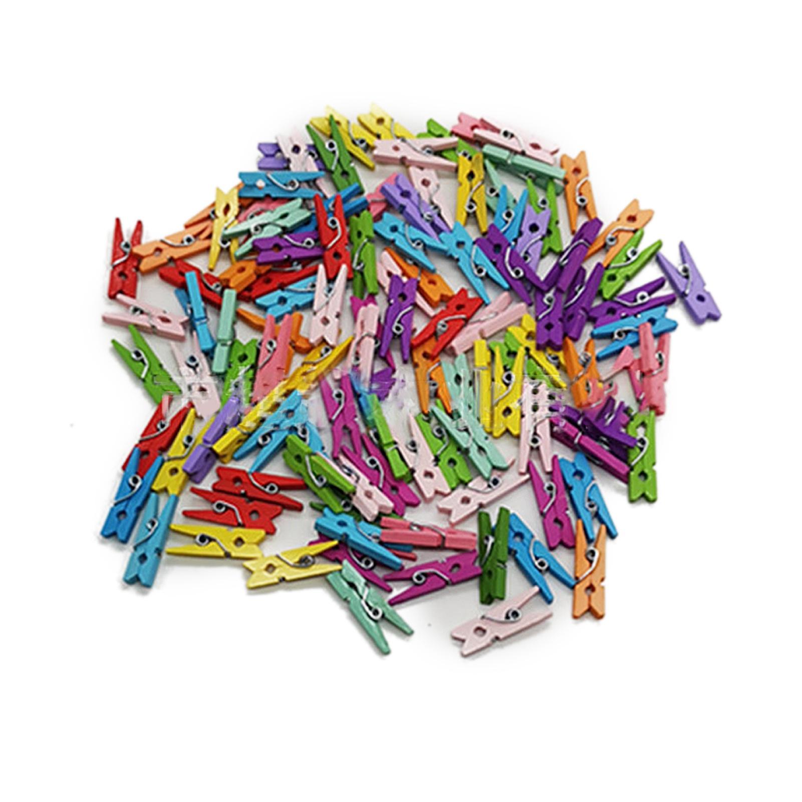 

200Pcs Assorted Color Home Wooden Clip Practical Colorful Wood Photo Office Note Clamp