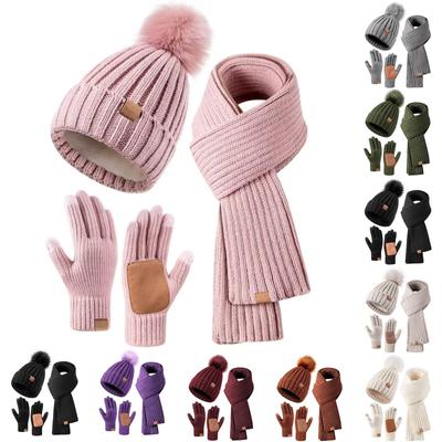 Hat Scarf And Glove Sets For Women Hat Women Winter With Fleece Lined Screen Gloves Scarf Warmer Hat Women Set