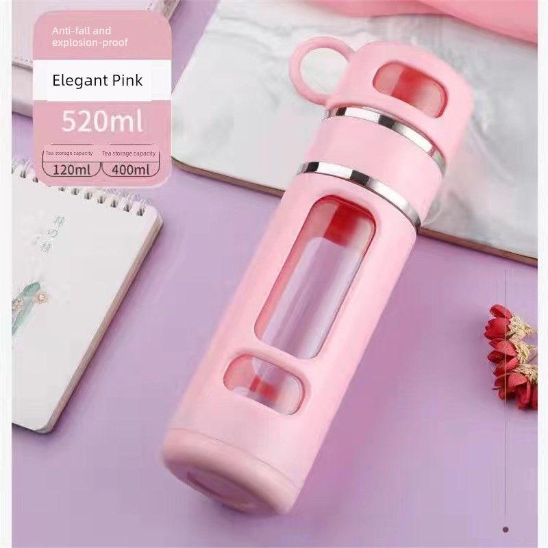 Three-Stage Tea Separation Cup, Glass Tea Cup, Portable High-End Cup for Men, Anti-Fall, Large Capacity, Insulated Cup Elegant Pink 520 Tea Infuser Glass Bottle