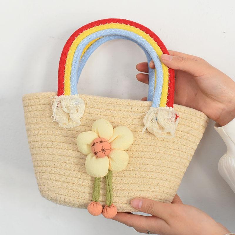 Straw Bag Female Cute New Korean Version Trend Small Fresh Rainbow Handbag Internet Celebrity Versatile Foreign Style Hand Bag