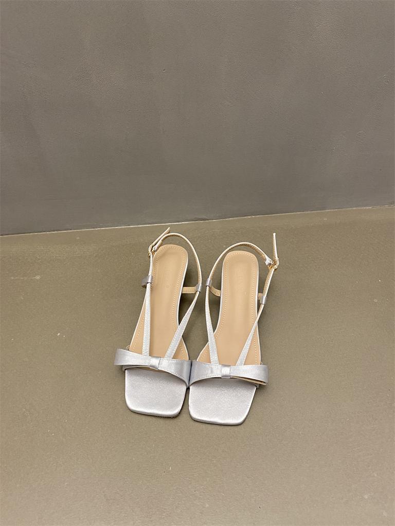 2025 spring and autumn new French square head high heels women's Roman sandals wear toe flip-flops shoes versatile