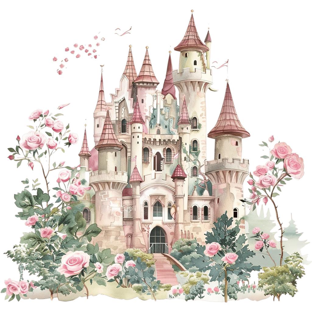 Cartoon Roze Droomkasteel Muursticker Meisjes Slaapkamer Kamer Decoratieve Behang Zelfklevend Verwijderbare Stickers