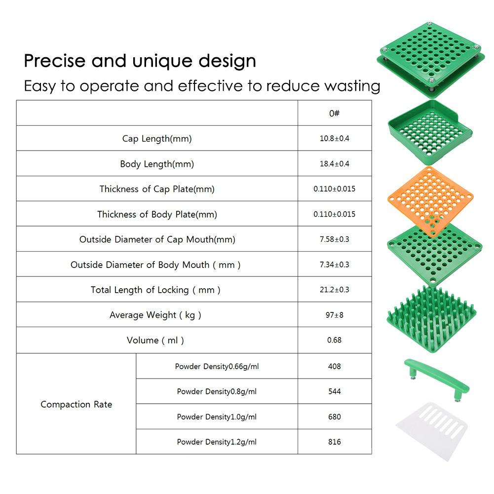 64 otvorů Prázdný plnič kapslí Rozpěrné desky na prášek Nástroj pro plnění kapslí 0# Čínská edice