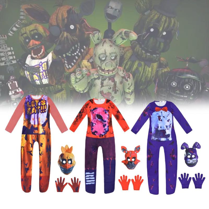 Kids Nights Five At Freddys Halloween Cosplay Party Suit Jumpsuit Mask Gloves