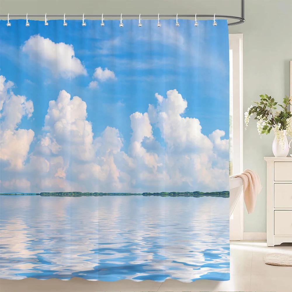 Blue Sky Clouds Scenery Shower Curtain Waterproof Bathroom Curtain With Hooks Bath Curtains Fabric 3d Printed 180*200cm Curtain