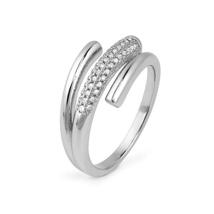 Ring - LUXENTER - Jedrac - White Cubic Zirconia - Rhodium-Plated Finish - Width 9.4 Mm