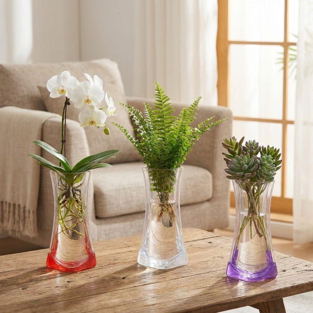 5Pcs Shatterproof Clear PVC Flower Vase Folding Plant Containers Easy To Clean Expandable Vase  Room