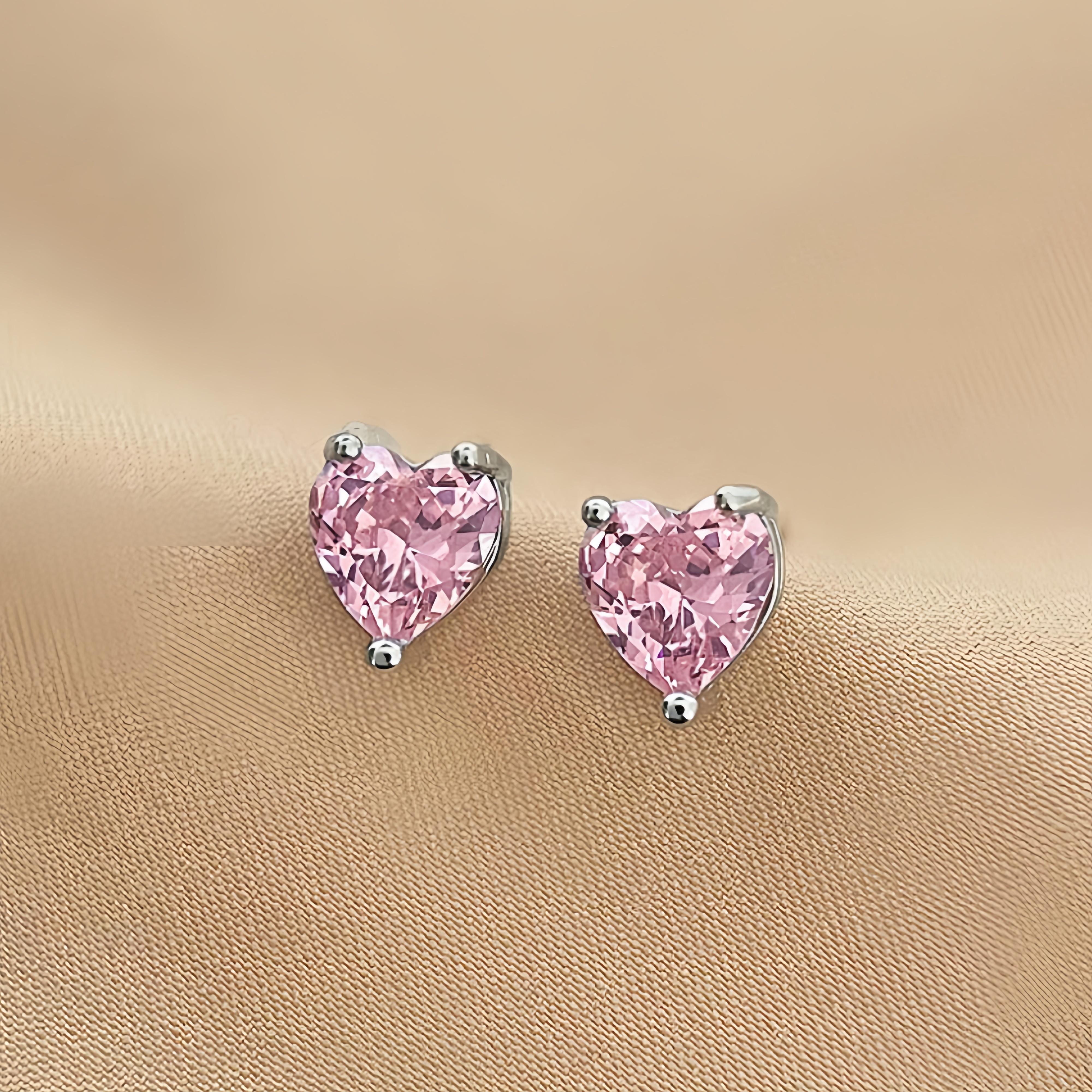 

Серьги-гвоздики в форме сердца из стерлингового серебра 925 пробы с розовым цирконием для женщин розовый