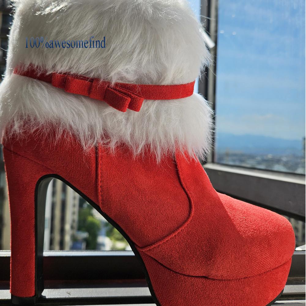 Women Winter Warm Shoes Christmas Lady Santa Claus Cosplay Shoes Red Ankle Boots High Heels Short Boots