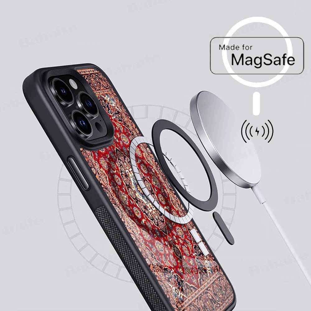 

Persian Carpet Floral Pattern For Magesafe Magnetic Wireless Phone Case For IPhone 17 Pro Max Air 13 12 Mini 16 15 14 11 iPhone 15