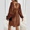 Women's Elegant Velvet Square Neck Backless Dress Loose Fit Commuting Date Evening Gown