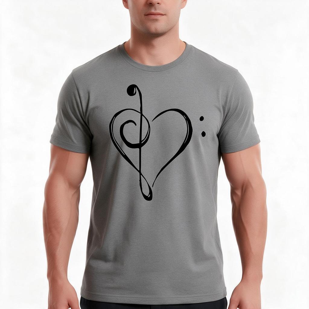 Love Music Treble And Bass Clef Heart Black Tshirt Summer Casual Cotton Tee Oversized Streetwear Tops Unisex Unisex Unisex