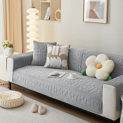Winter Thicken Sofa Cover Milk Velvet Solid Color Sofa Mat Dust-Proof Non-Slip Living Room Goose Soft Stone Pattern Sofa Cover
