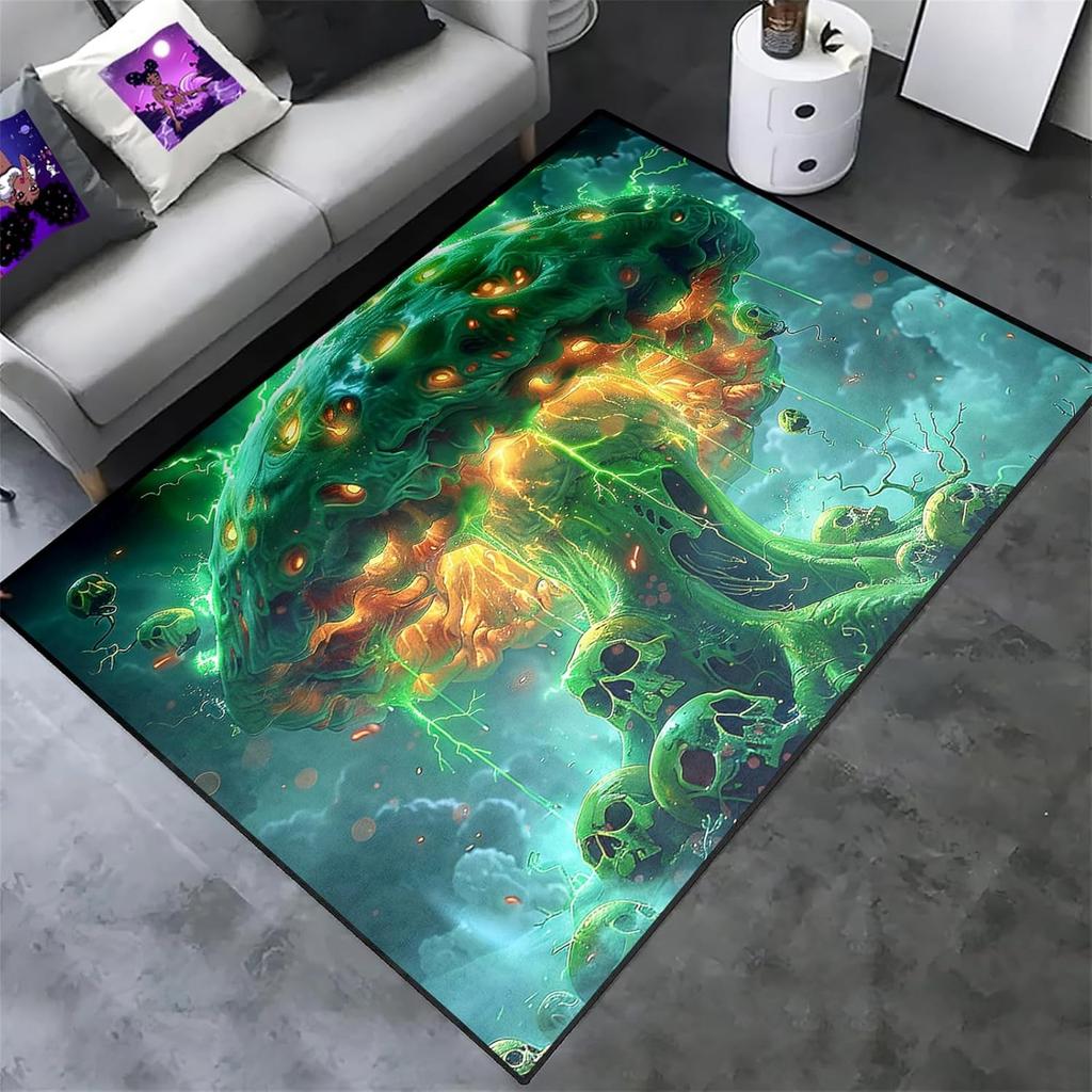 Dark Fantasy Pilzteppich Schädeldekor Spielkunst Rutschfeste Wohnzimmermatte Fantasy-Thema Heimdekor Teppich für Wohnzimmer Schlafzimmer