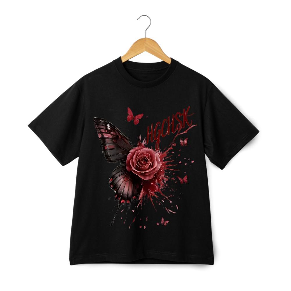Gothic Rose&Butterfly Graphic Tee-Unisex Fashion:Casual,Trendy&Perfect for Daily 2XL