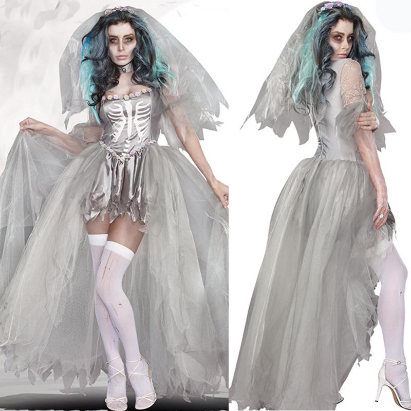 Captivating Mesh White Witch Wedding Dress Set For Creative Attire Halloween