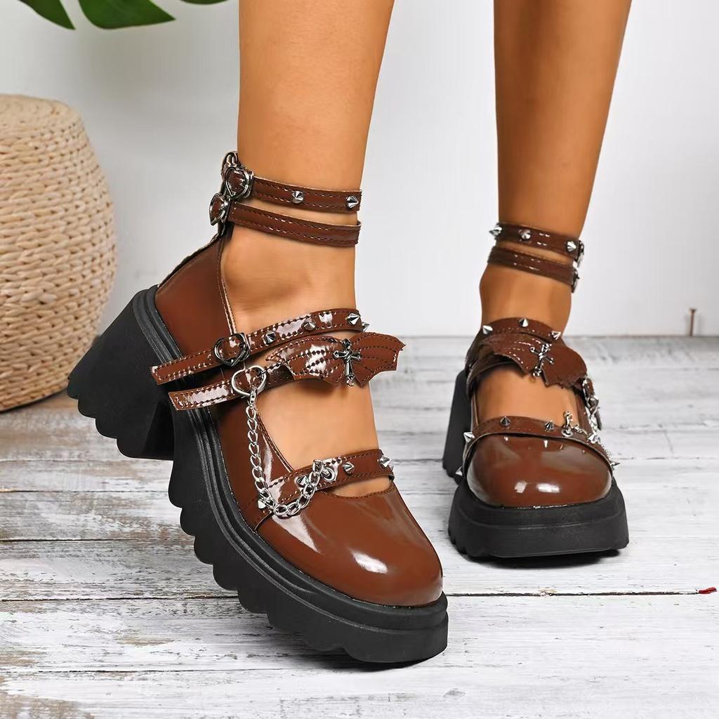 Women Lolita Shoe 2025 New Round Head Shallow Sneakers Women Platform Wear-resistant High Heels Chunky Mary Jane Shoes Women