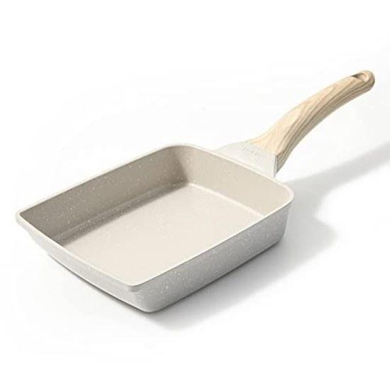 CAROTE Frying Pan Tamagoyaki 1418cm Compatible IH Gas Free from PFOA PFOS Maker Marble Coating Non-Stick Easy Clean Greige One Year Warranty cosy