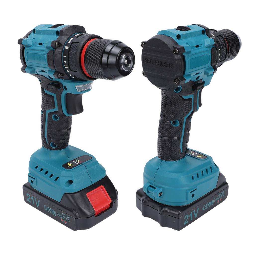 Electric Drill Screwdriver Brushless Motor Multifunctional Cordless Power Drill 2 Speed Modes 2 Battery 1 Charger UK