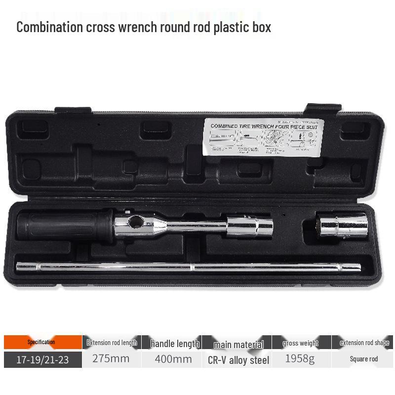 Retractable Car Tire Repair Kit with 17, 19, 21, 23 mm Wrench and Socket Tools