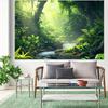 2D Misty Rainforest Waterfall Backdrop with Sunlight Photography Background