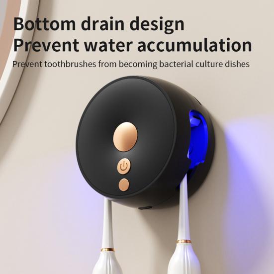 Yousheng UV Toothbrush Sanitizer 2 Slots USB Rechargeable No Drilling Portable Home Travel Bathroom Wall Mounted Electric Toothbrush Holder Cleaner
