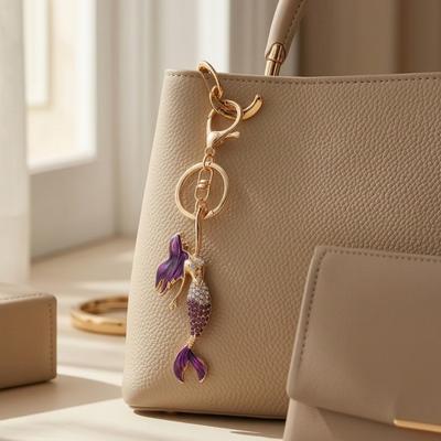 Keychain Pendant Sparkling Rhinestones Inlaid Mermaid Design Key Holder with Lobster Clasp Lightweight Backpacks