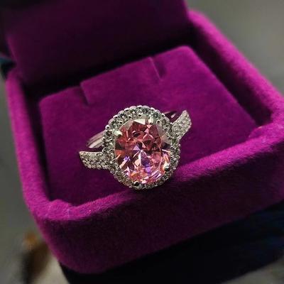 Imitation Coconut Round Egg-Shaped Pink Diamond Zircon Ring Jewelry Luxury Temperament Large Egg-Shaped Zircon Ring Women