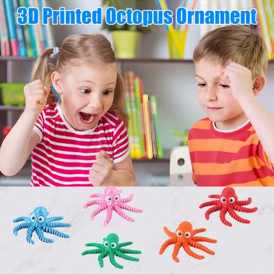3D Printed Octopus Figurine Movable Joints Big Eyes Octopus Figure Articulated Sea Animal Model Fidget Toy Home Office Desktop Decoration Ornament