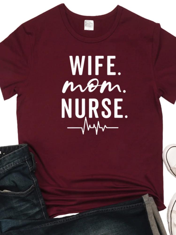 Wife Mom Nurse Heartbeat Print Women T Shirt Short Sleeve O Neck Loose Women Tshirt Ladies Tee Shirt Tops Camisetas Mujer