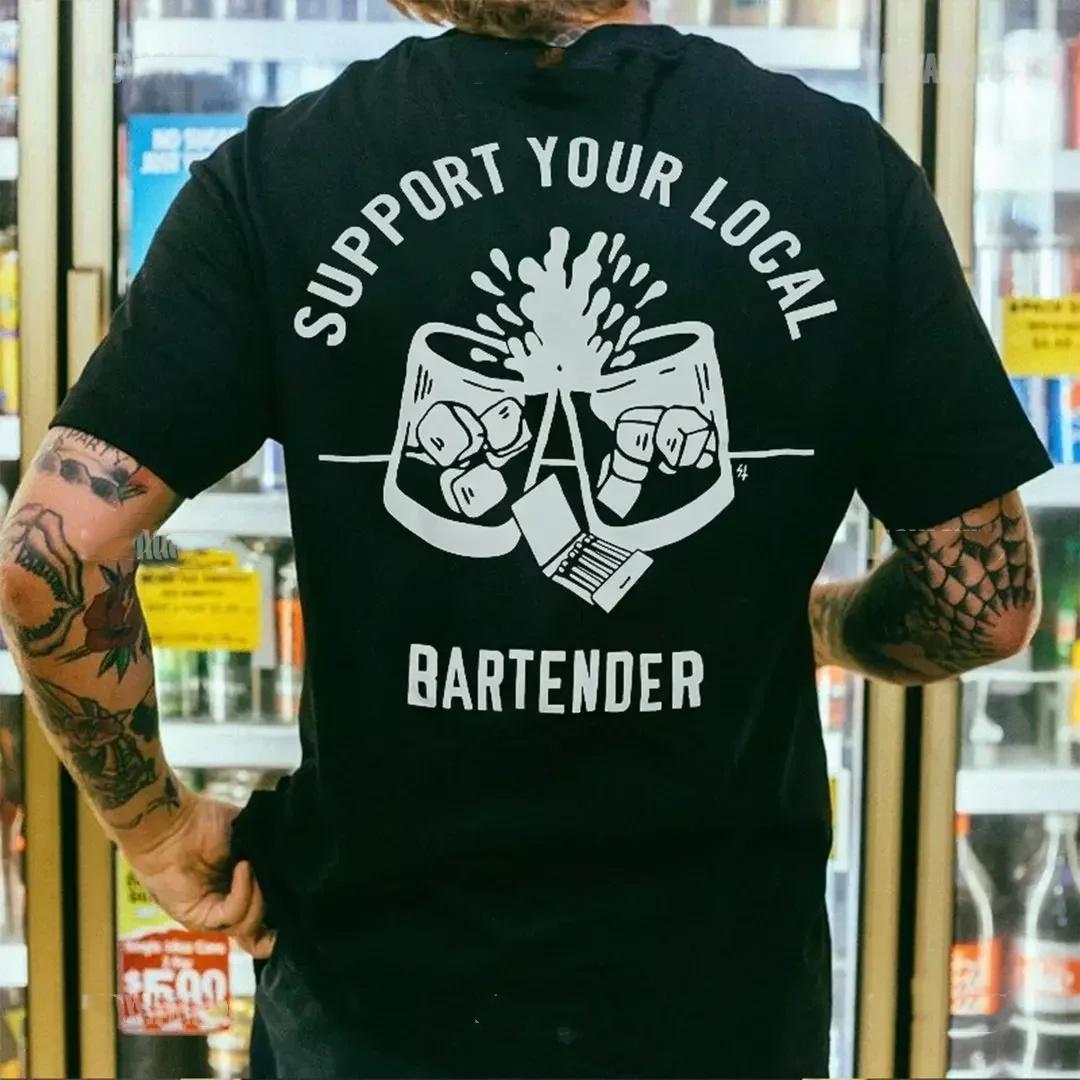 

Bartender graphic pure cotton Tshirt men summer casual streetwear retro vintage hip hop athletic street style - Men s Summer ... S разноцветный