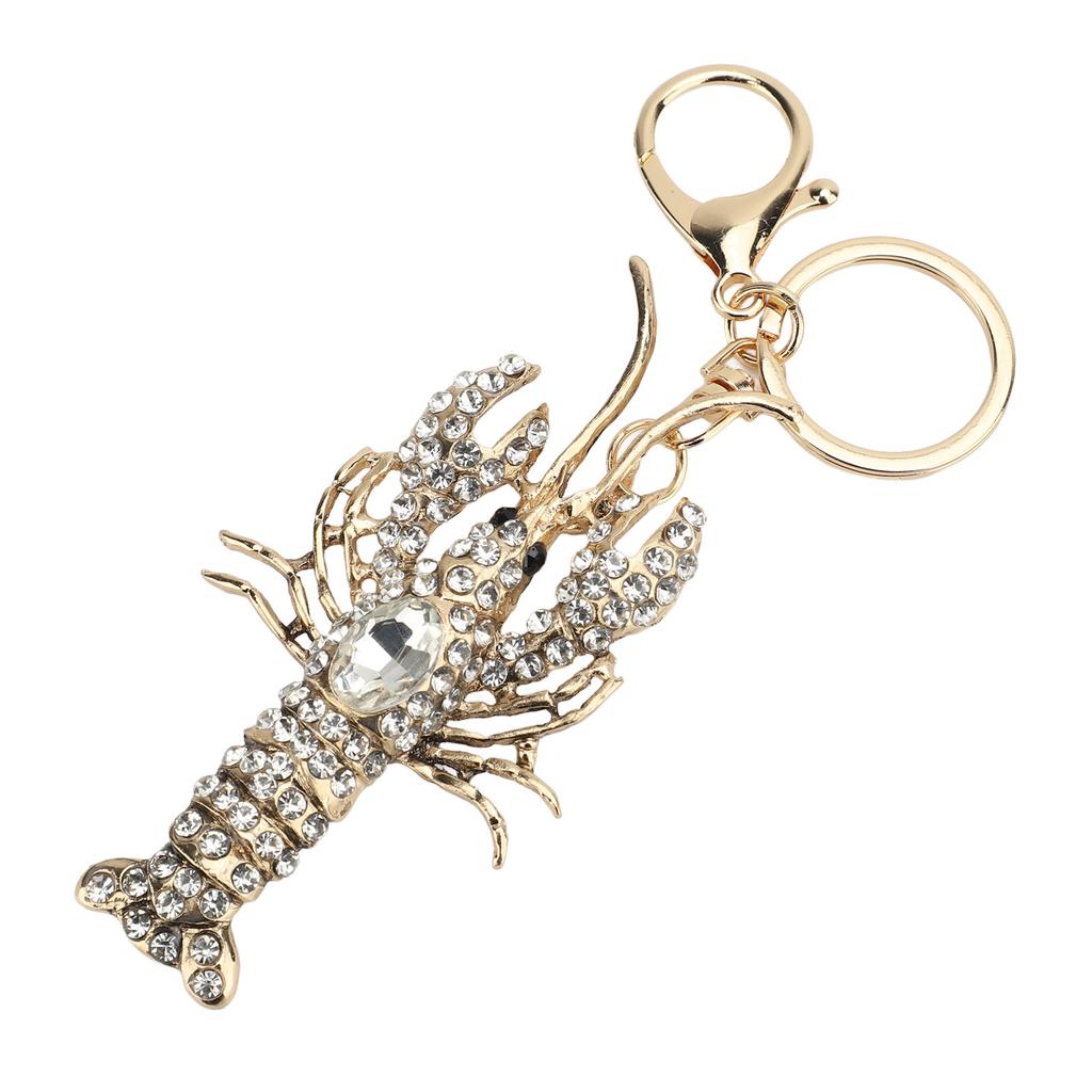 Strass Hummer Schlüsselanhänger Zinklegierung Glitzer Bling Funkelnder Schlüsselanhänger Handtaschenzubehör für Frauen Mädchen Weiß