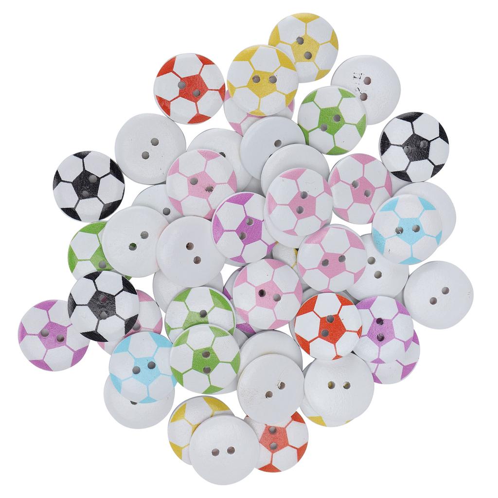 50 ks Knoflík Barevný Malovaný Vzor Fotbalový Míč Dřevěný Knoflík Oblečení Dekorativní Doplňky